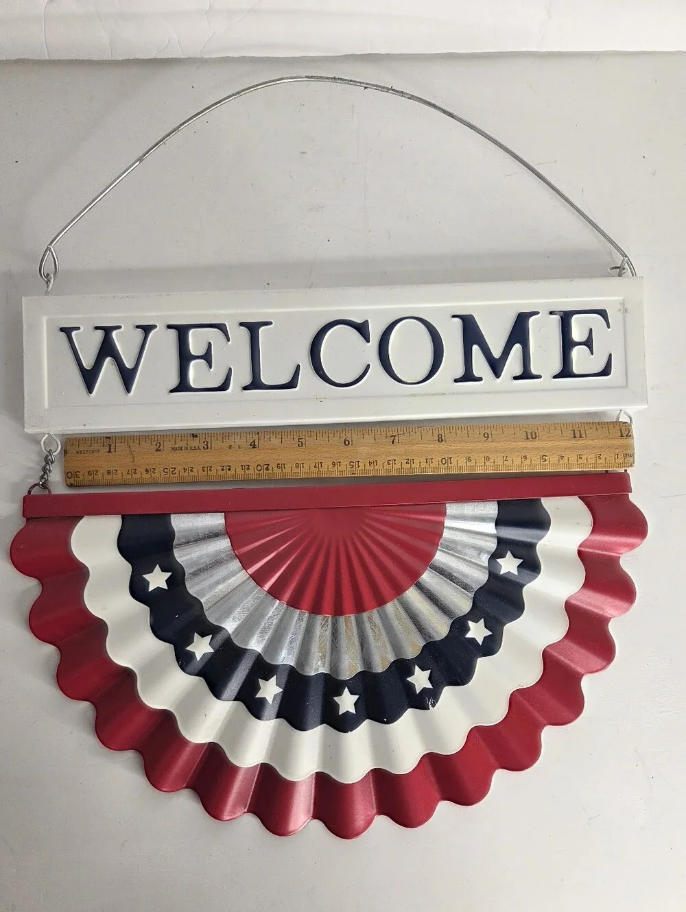 Patriotic Welcome Metal Hanging Bunting Sign Wall Decor‎ Red White Blue